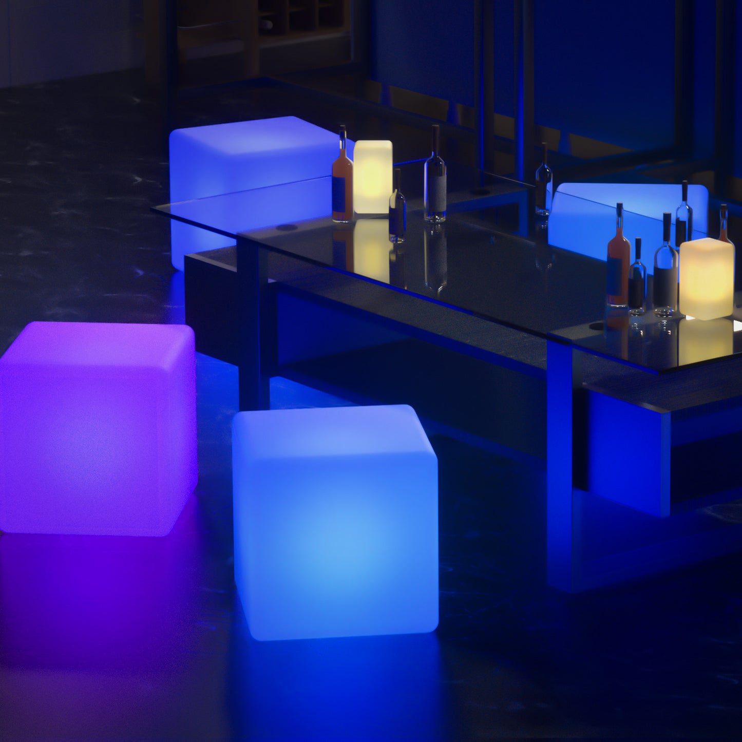 LED - Stool - 16''Cube - 16 Colors Remote Control