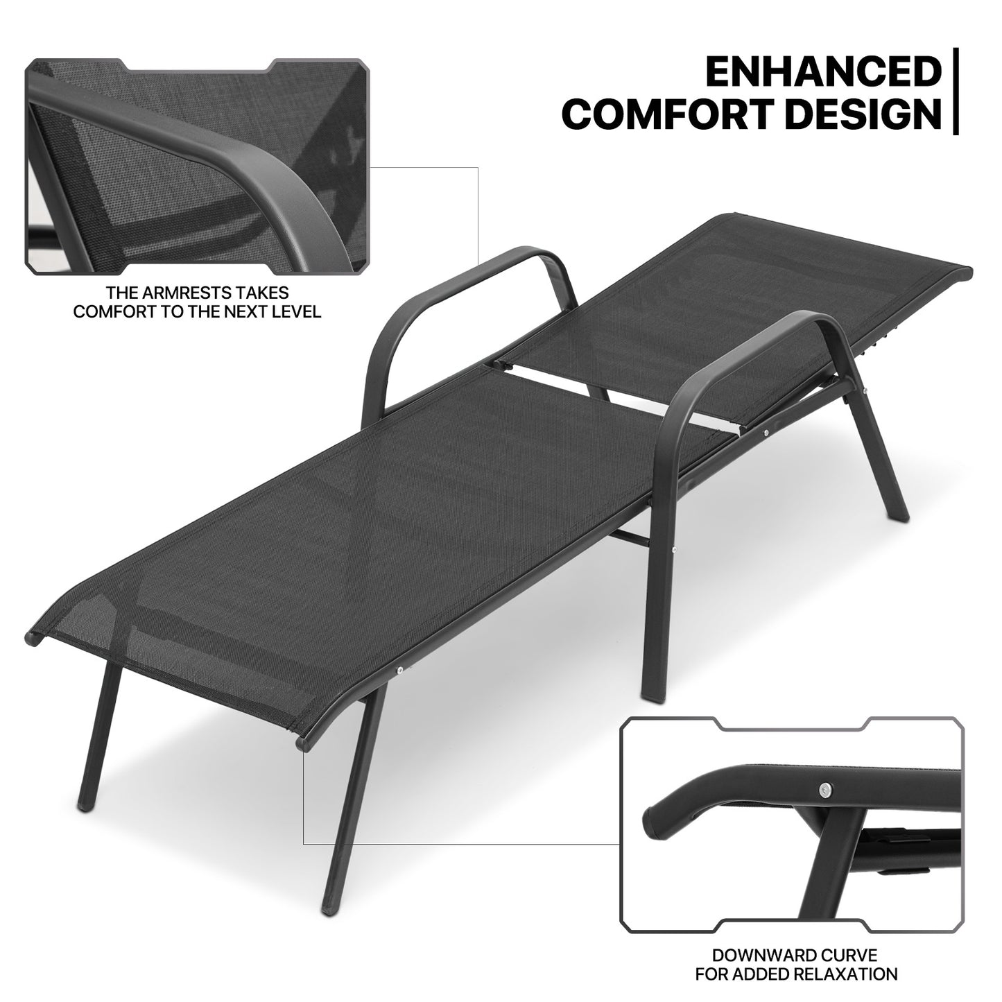 Set of 2 Lounge Chair - Adjustable Backrest - with Armrest