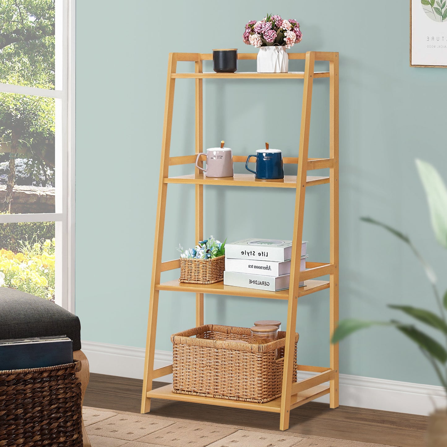 Adjustable Trapezoid Stand Alone Multi-Functional Shelf - 4 Tier - Natural