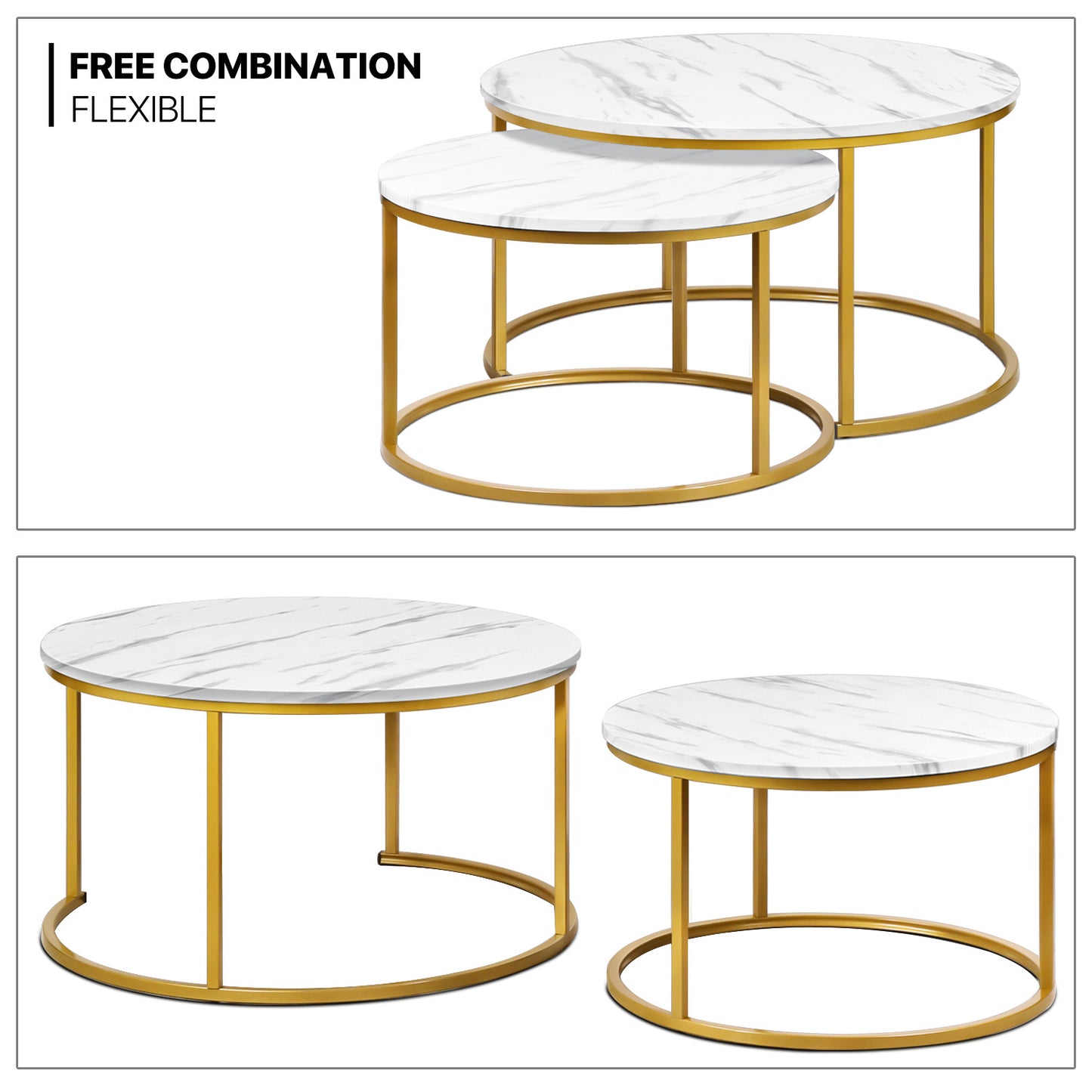 2-Piece Nesting Round Coffee Tables - Marbling Tabletop