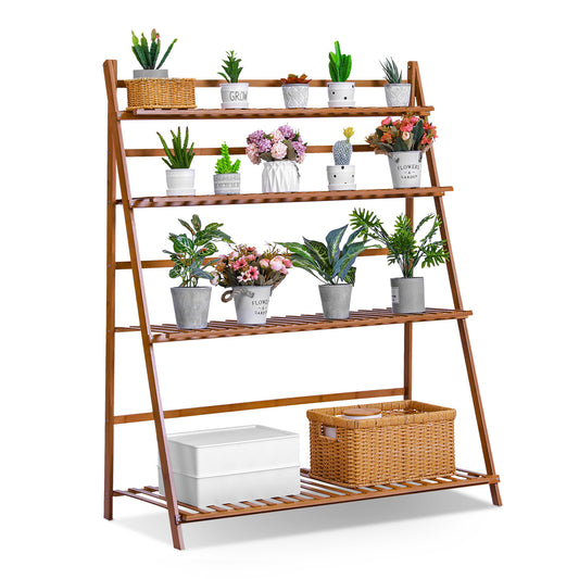 Foldable Flower Plant Rack - A Frame Stand Shelf - 4 Tier - Brown
