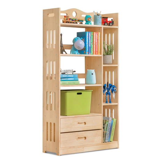 Wooden Display Storage Organizer - 5 Tier - with Drawer - 33" - Natural