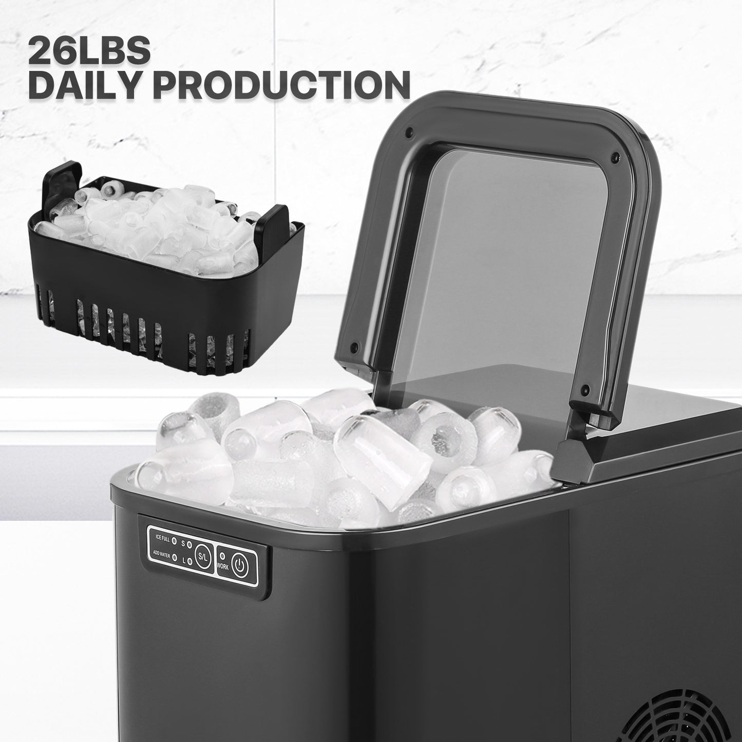 Ice Maker Machine - 2.2L Storage Tank - Bullet Shape - 22lbs/ 24hrs - with Scoop