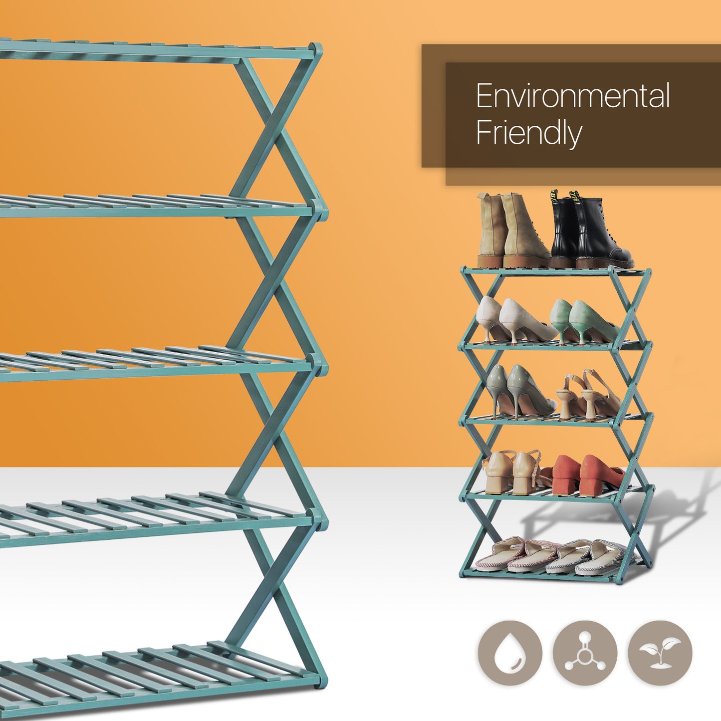 Foldable Multifunctional Shoe Rack Organizer - 5 Tier - Green