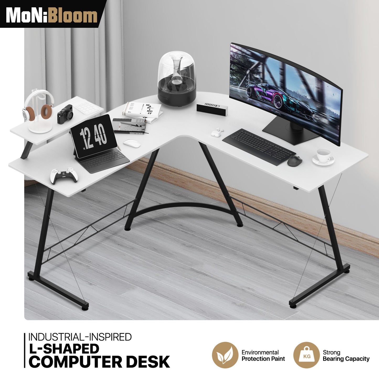L-shape Corner Computer Desk - 51"x51"x29" - with Shelf