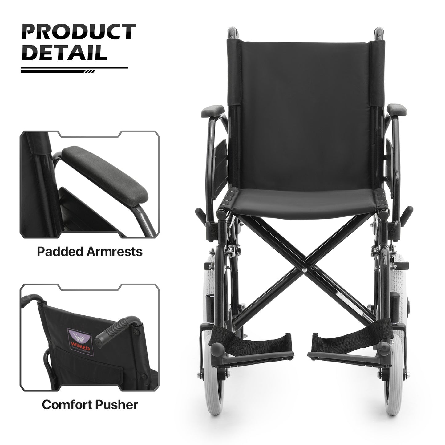 Transport Wheelchair - PU Solid Tyre - Black