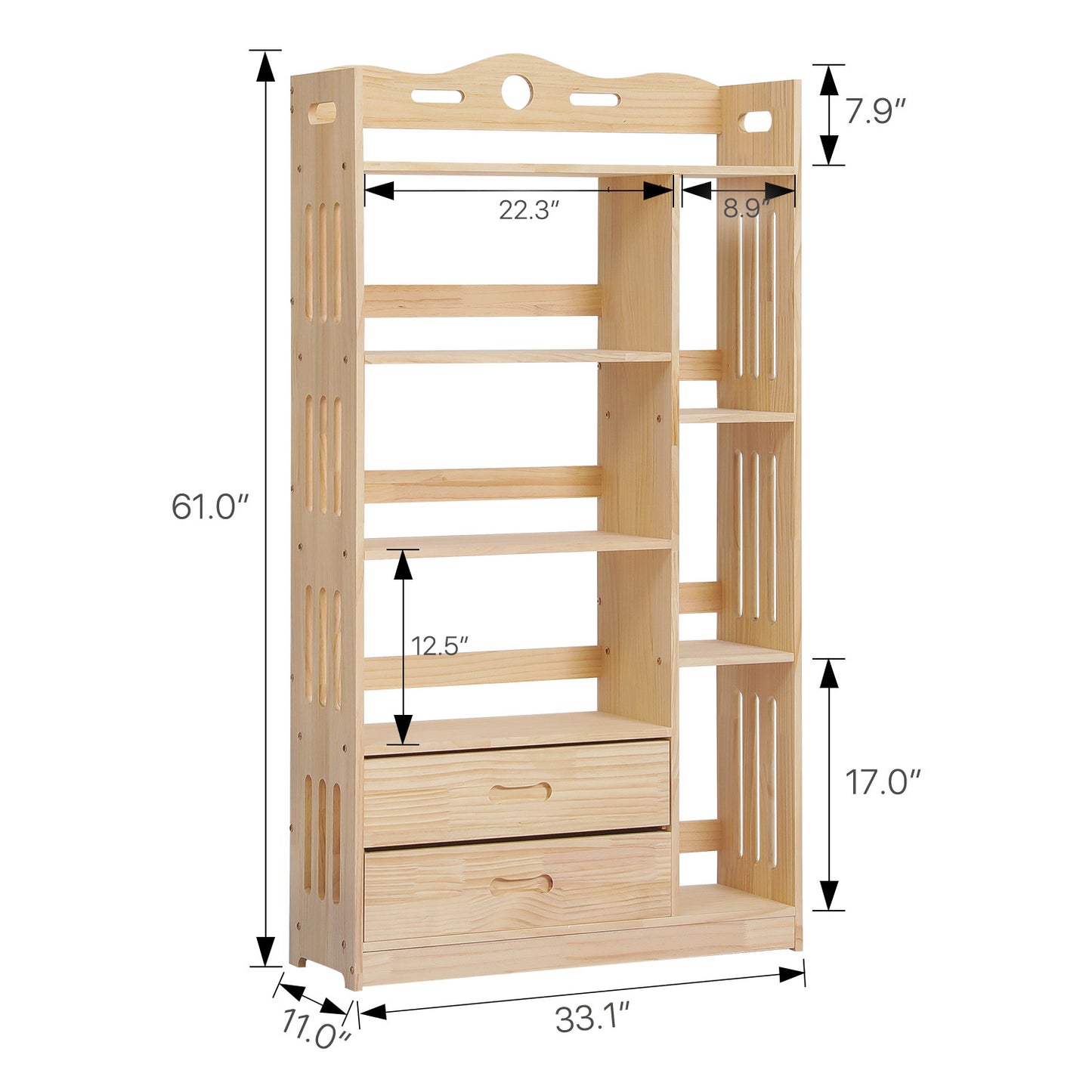 Wooden Display Storage Organizer - 5 Tier - with Drawer - 33" - Natural