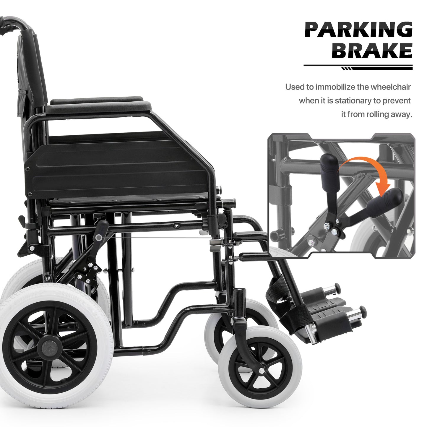 Transport Wheelchair - PU Solid Tyre - Black