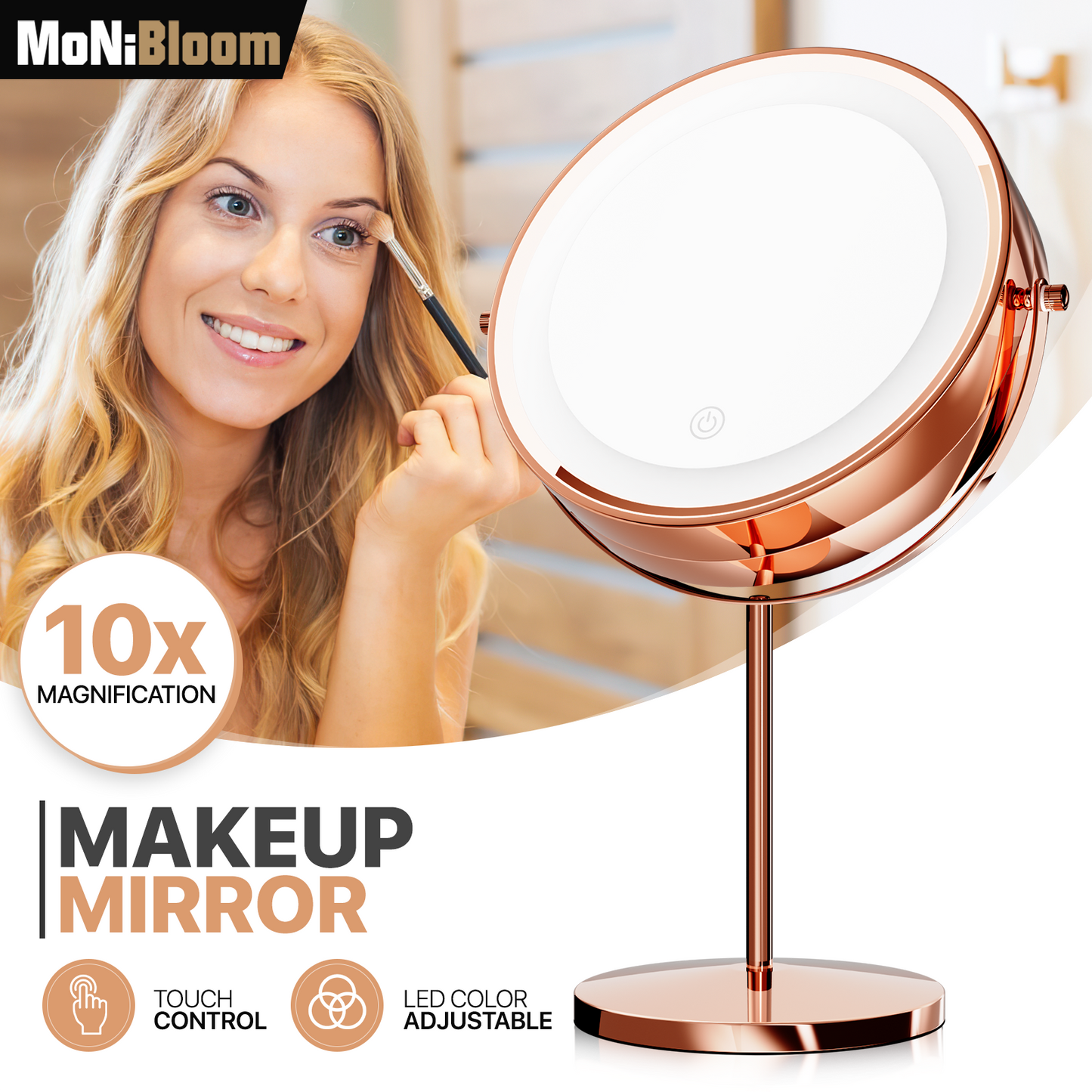 Double Sided Vanity Mirror - Round 8" Diameter - 3 Color Lighting Mode - 1x/10x Magnification Mirror