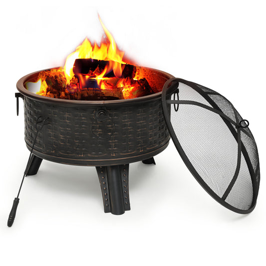 26" Round Fire Pit w/Poker & Spark Screen