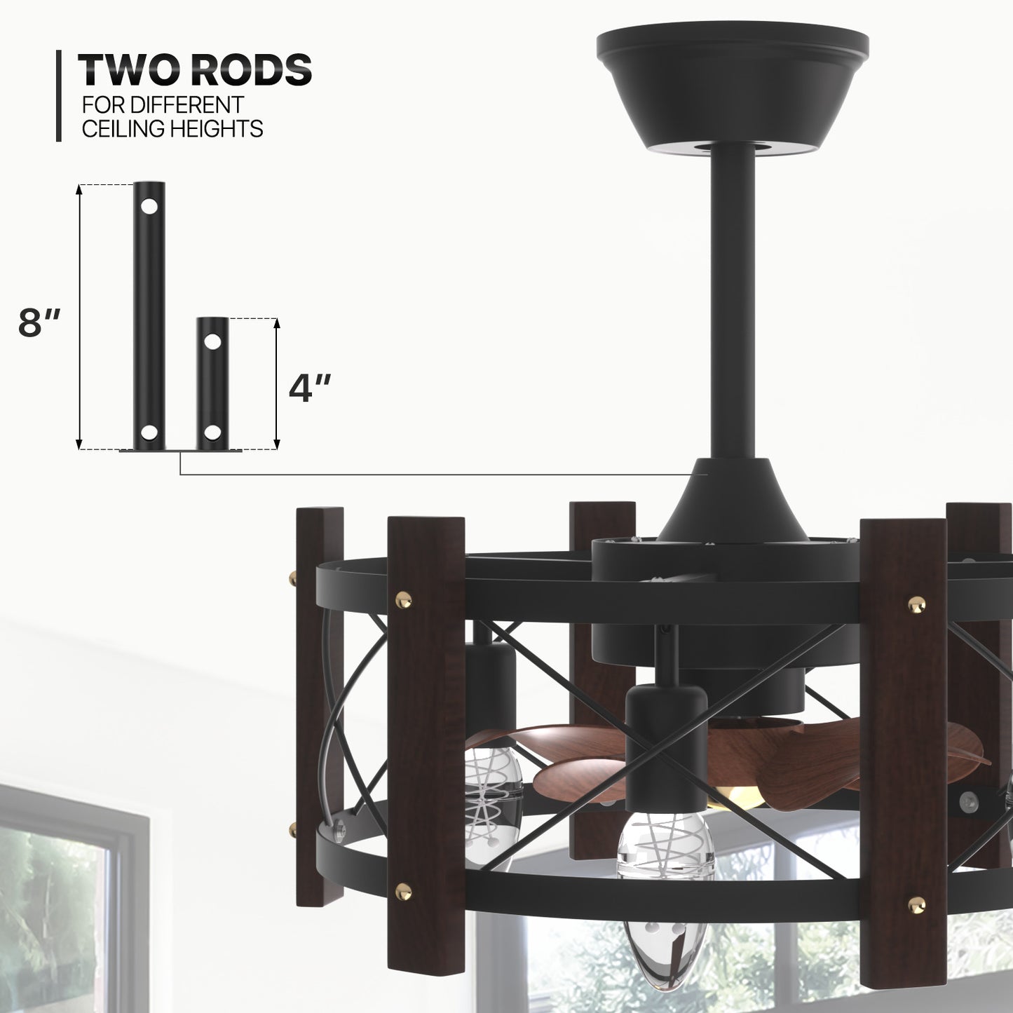 19" Caged Ceiling Fan  - 3 Color Changing - 3 Speeds w/2 Down Rods