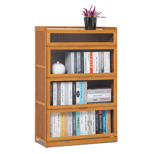 Visible Drop Down Door Bookcase w/Short Compartment - Bamboo/Acrylic - Brown