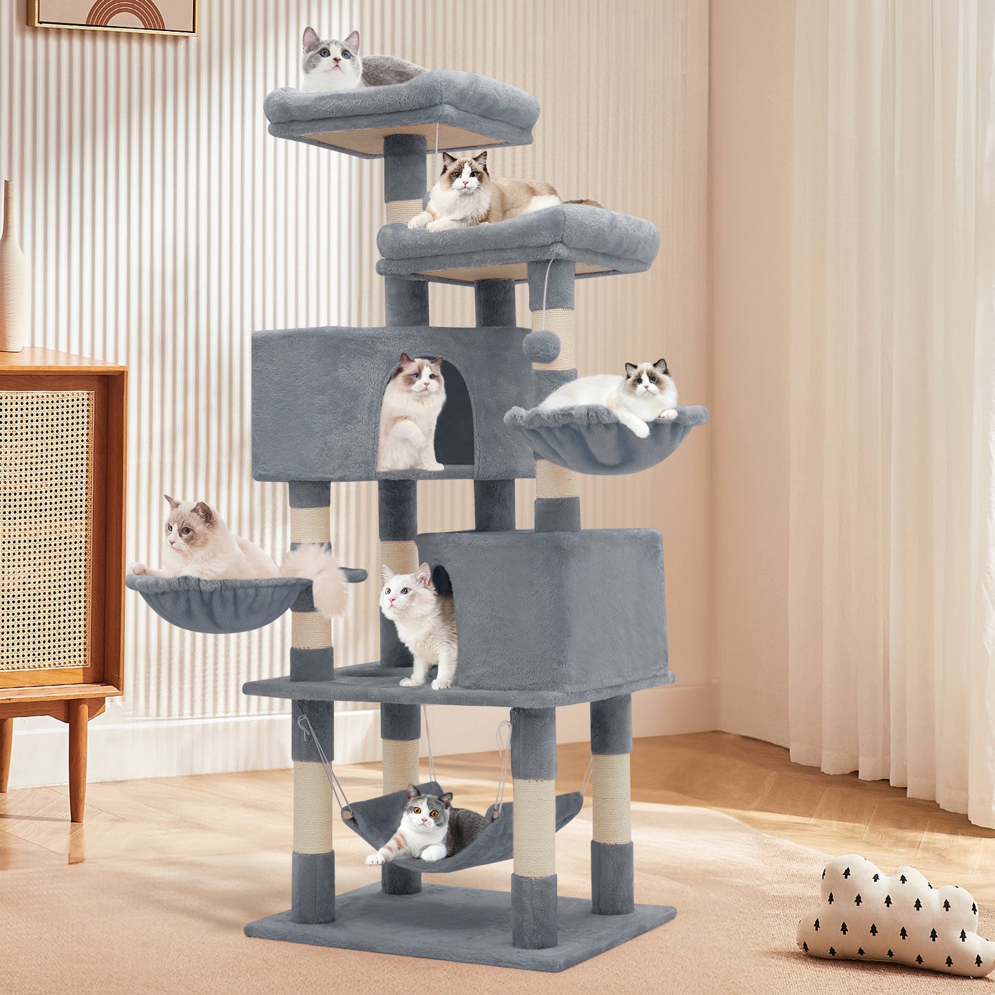 Cat Tree - 57.5'' Height - w/Hammock, Basket Lounge