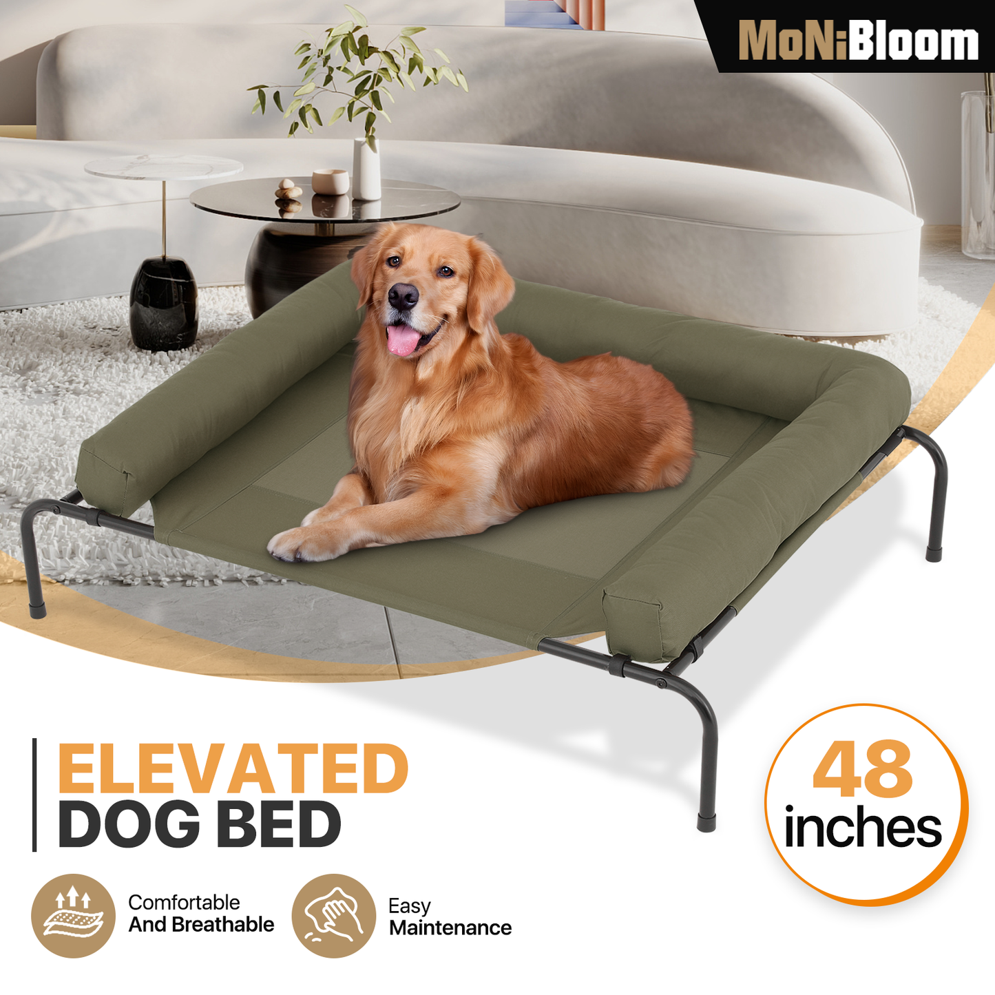 Elevated Dog Bed - w/ Removable Bolster - 48'' Length