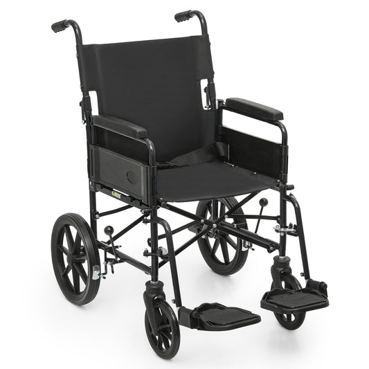 Transport Wheelchair - FDA Approved, PU Paded Armrest, Black