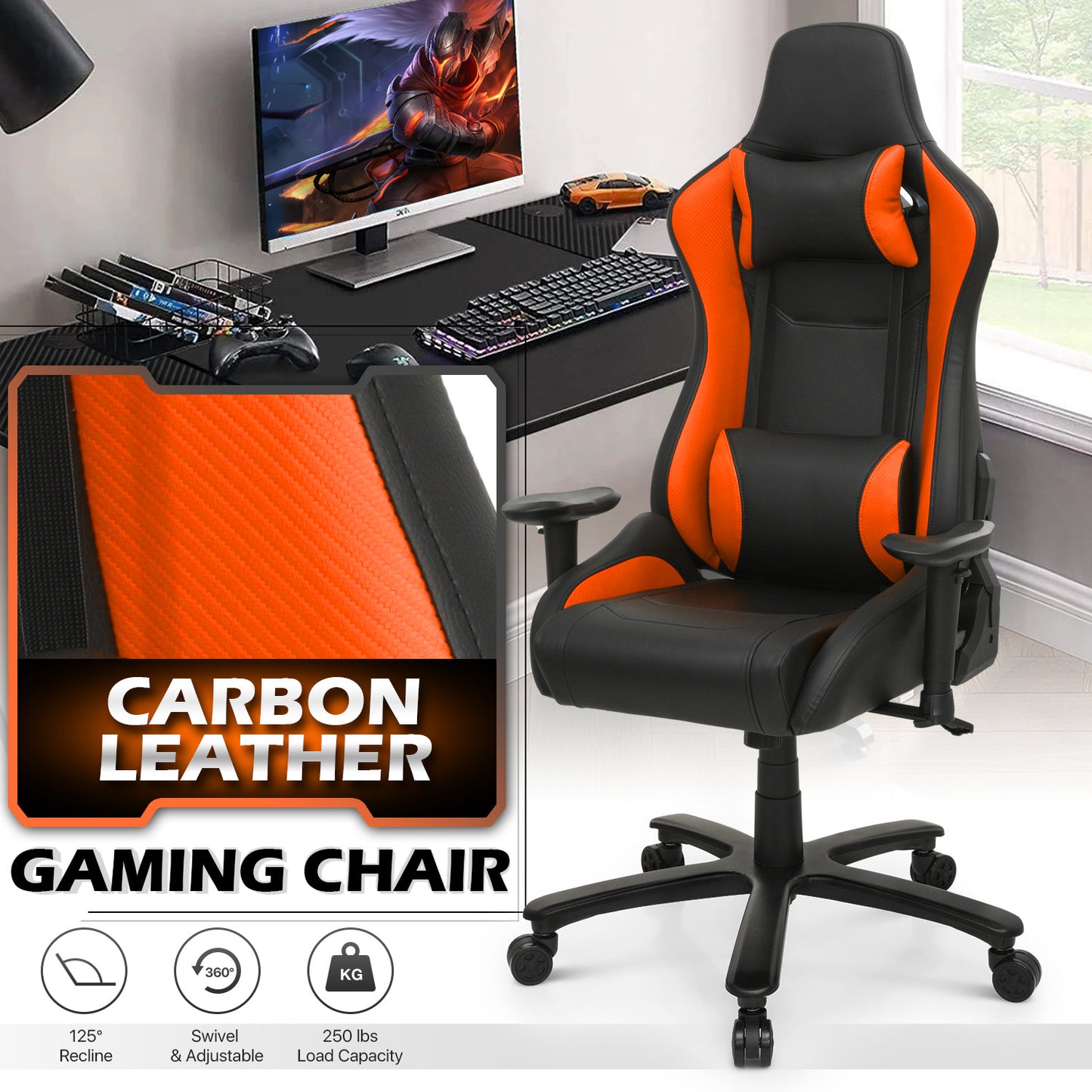 Gaming Chair w/Lumbar Support & Headrest #006