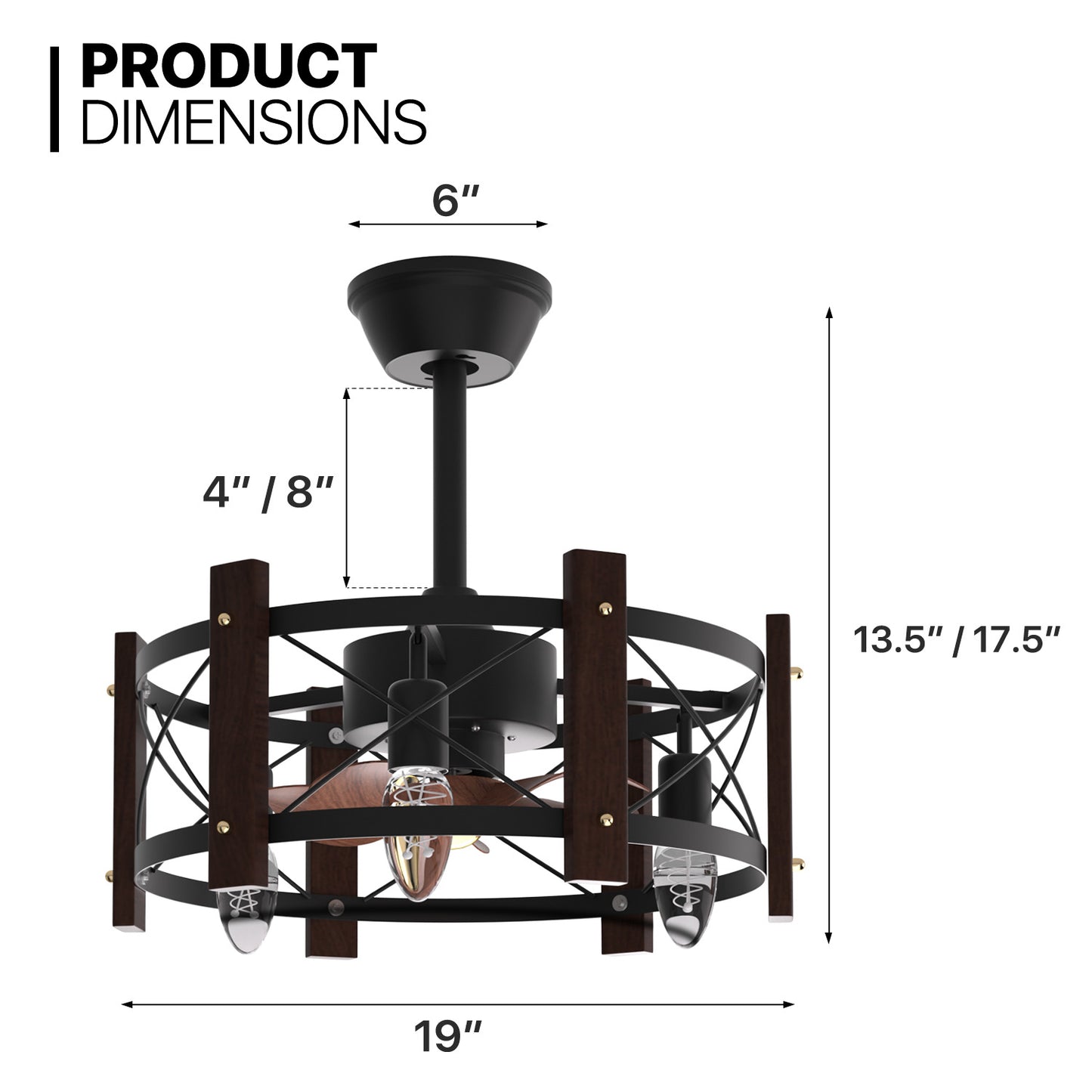19" Caged Ceiling Fan  - 3 Color Changing - 3 Speeds w/2 Down Rods