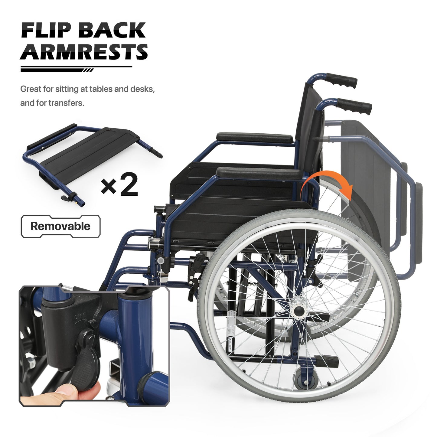 Manual Wheelchair - 7.5'' Front & 23.5'' Rear Wheel - 17"x15.5'' Nylon Seat