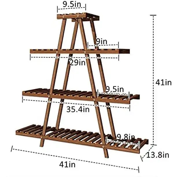 41"Carbonized Wooden Triangular 4-Tier Plant Stand