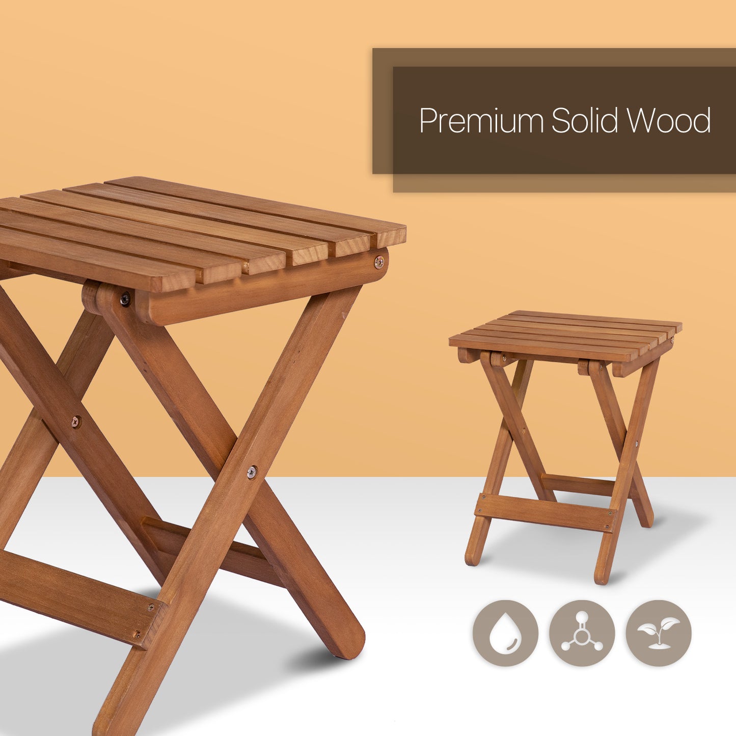 Square Folding Stool - Wood - Brown