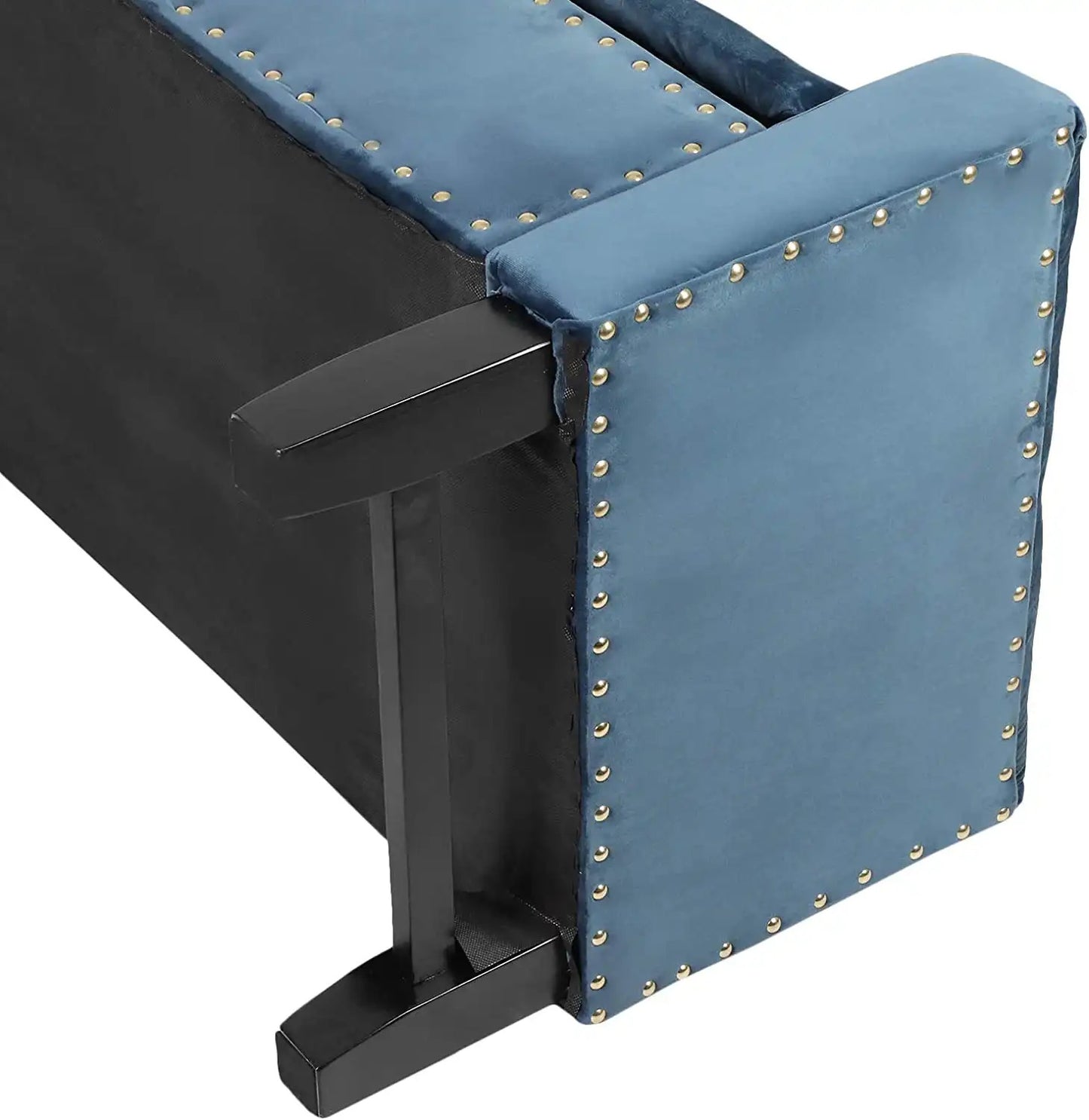 Blue Storage Ottoman Bench Microfiber Upholstered Seat Rectangle Footrest Stool