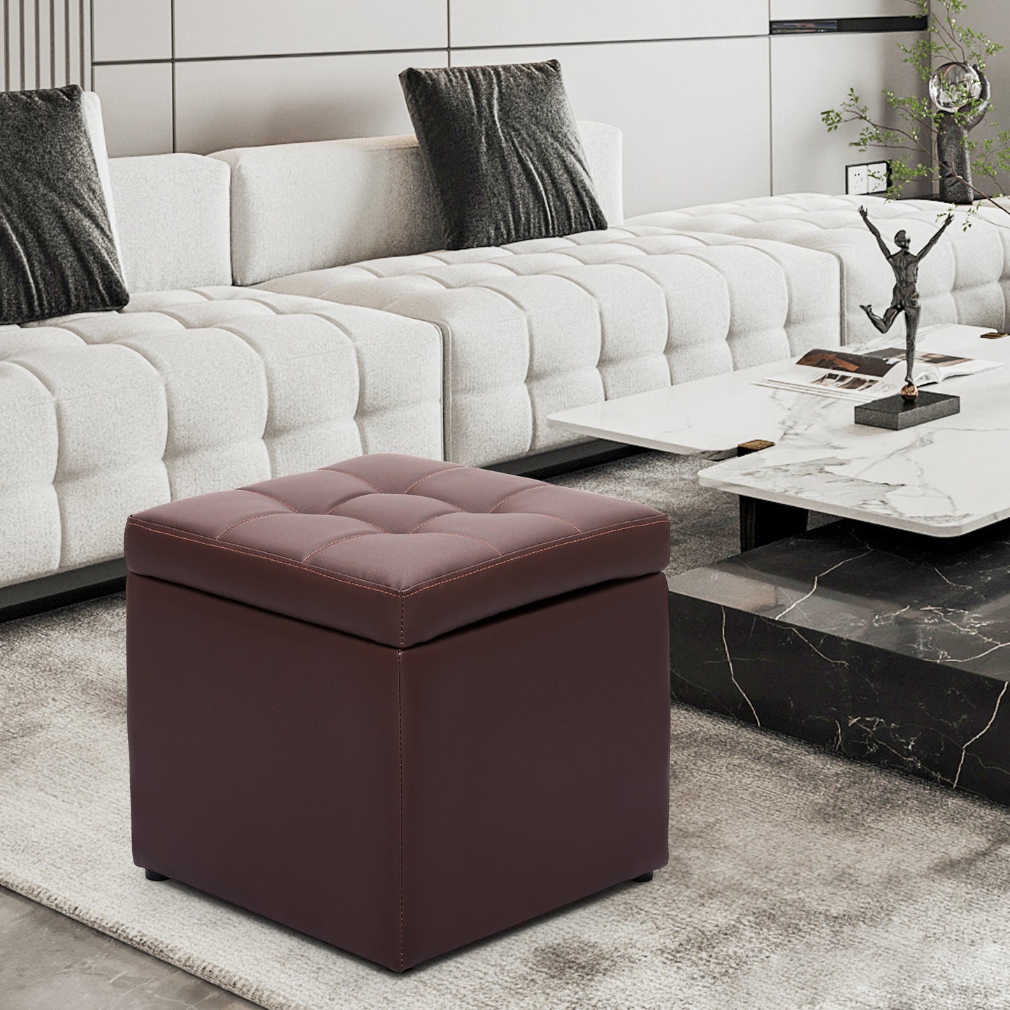Living Home Decor Classic Cube Unfold Storage Ottoman Benches Faux Leather