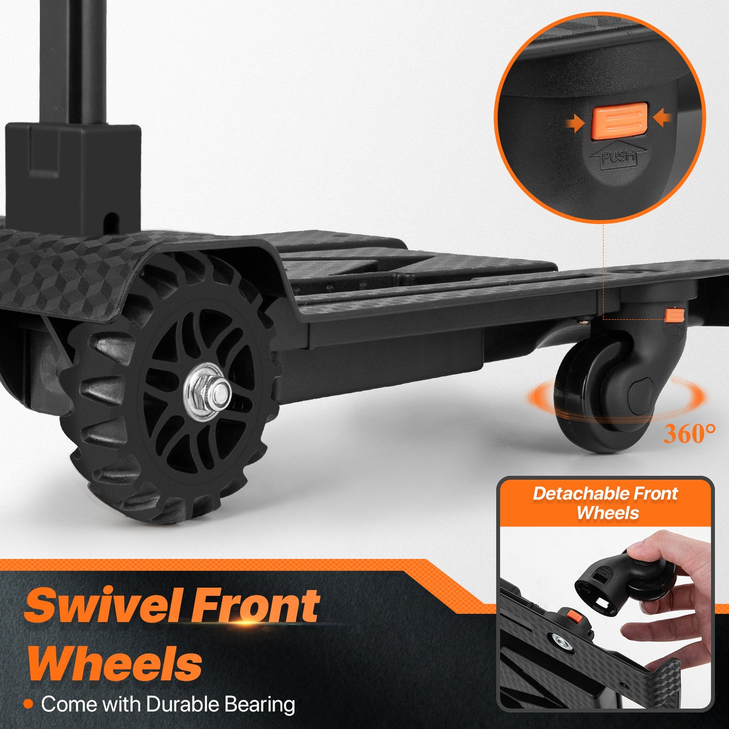 Folding Trolley w/Detachable Bag & Belt - Detachable Front Wheel