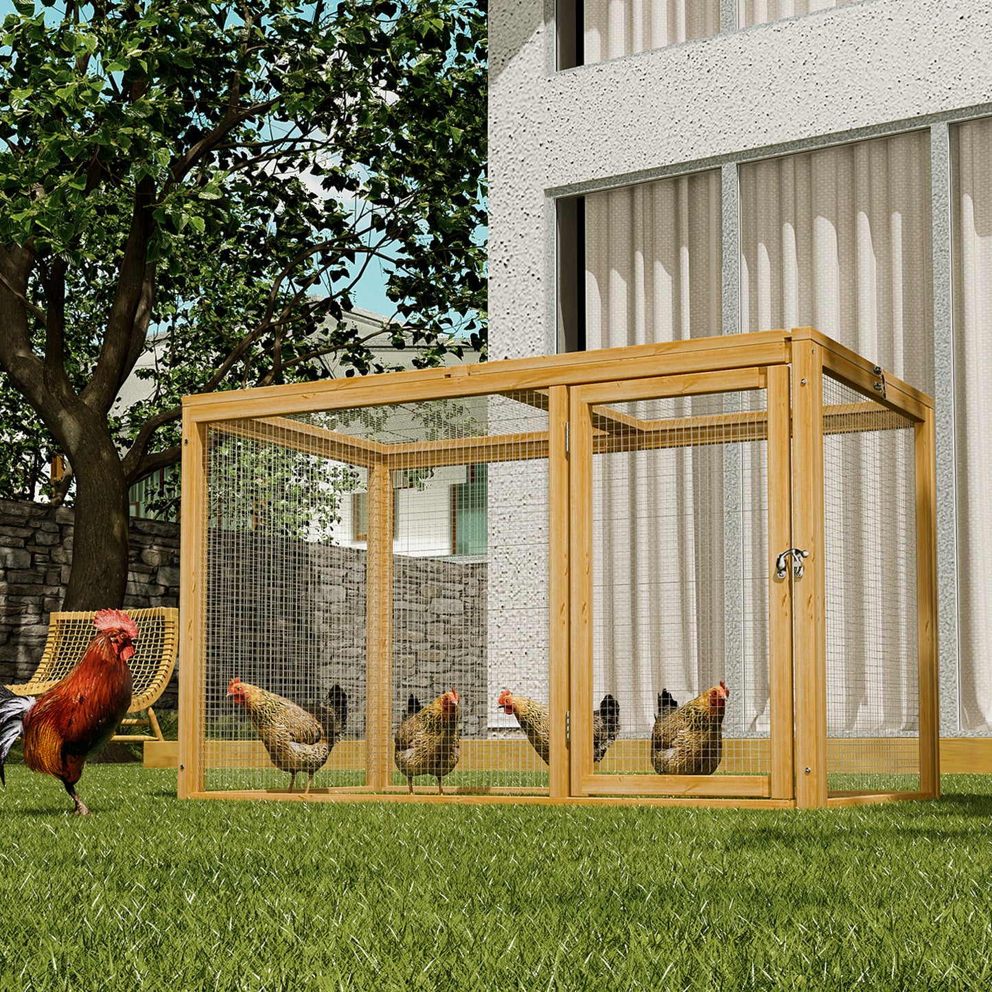 24"x45" Wooden Chicken Coop Rabbit Hutch - Natural