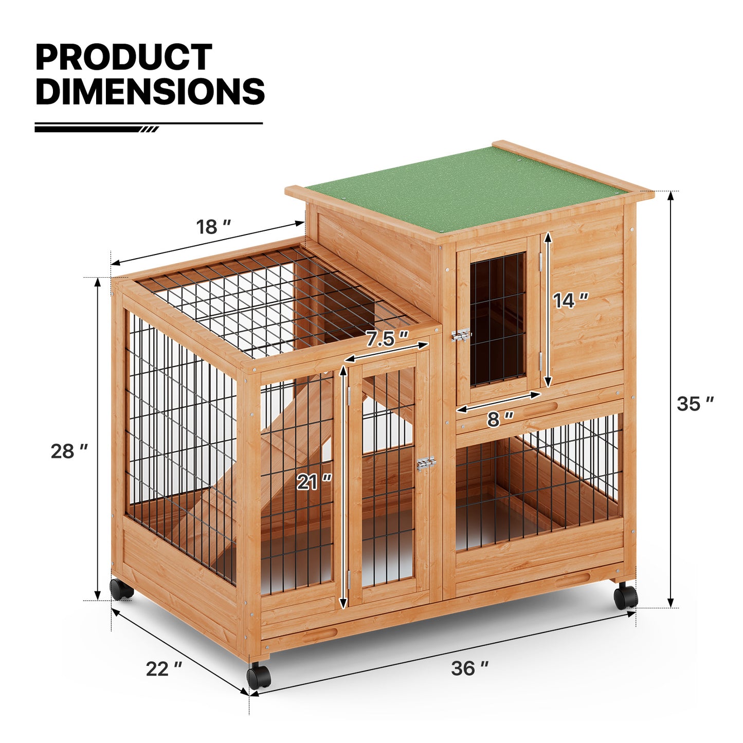 Wooden Chicken Coop Rabbit Hutch - 36'' Length - w/4 Wheels