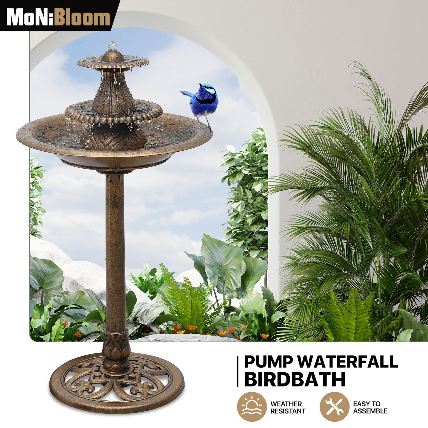 35" Tall Outdoor 3-Tiered Pedestal Water Fountain - Bird Bath