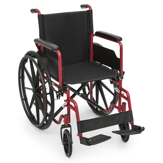 Manual Wheelchair -  Red, FDA Approved - 18"x16" Seat