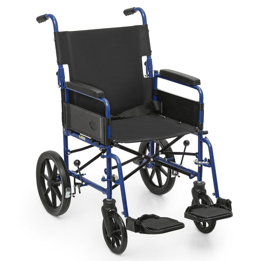 Transport Wheelchair - FDA Approved, PU Paded Armrest, Blue