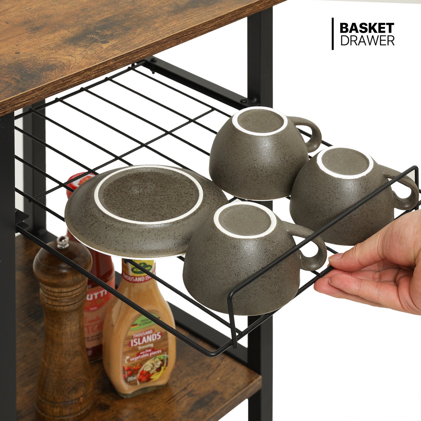 Kitchen Baker's Rack 35.5"x16"x33" - with Shelf & Movable Basket