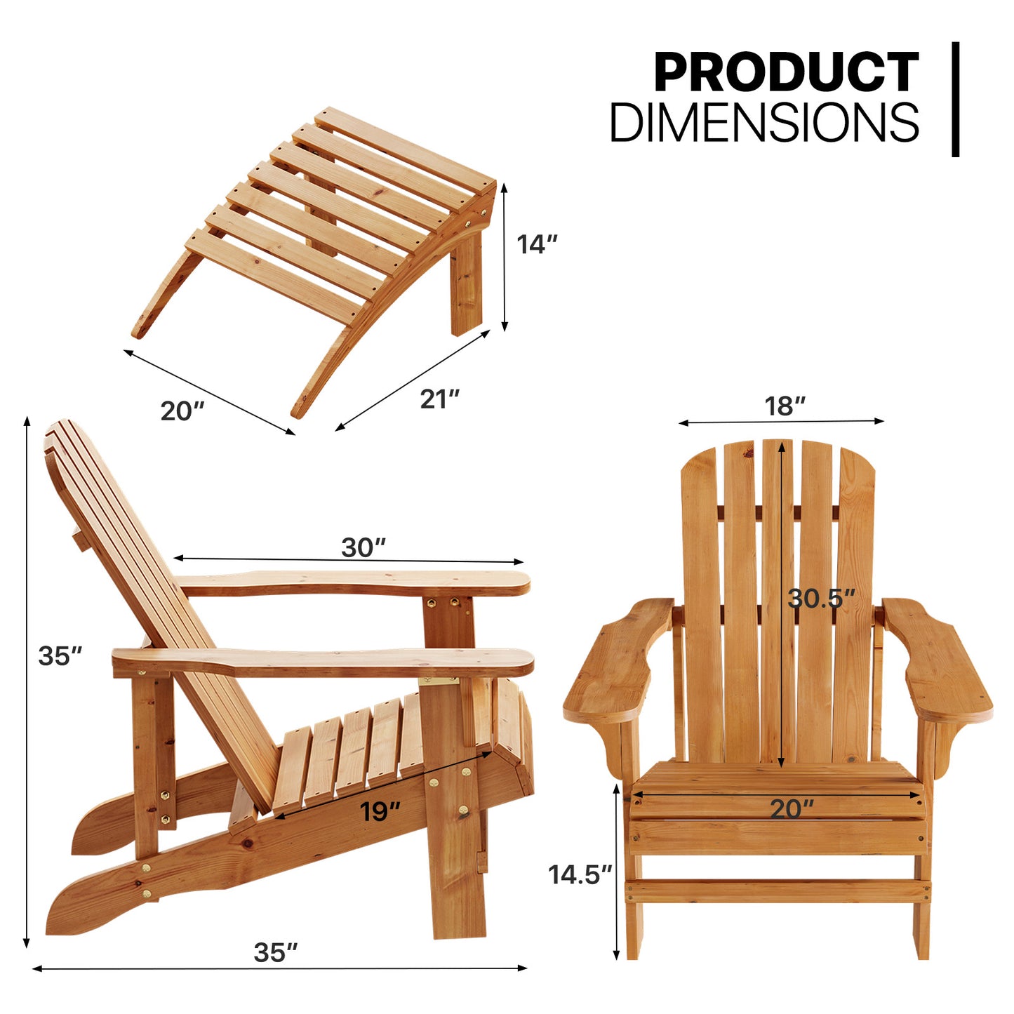 Set of 2 Patio Adirondack Chair - with Footrest