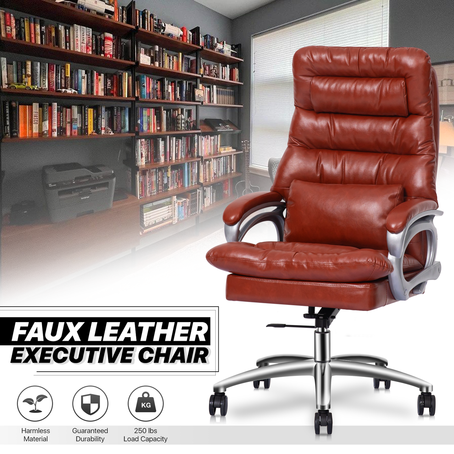 Faux Leather Executive Chair with Lumbar Support