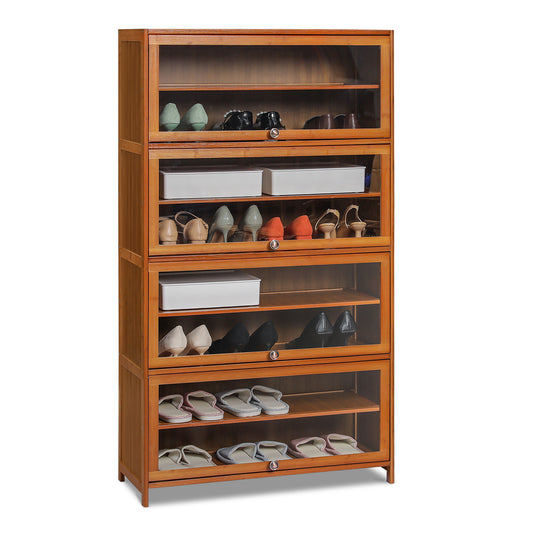 Slide Up Acrylic Panel Door Entryway Shoe Cabinet - 9 Tier - Brown