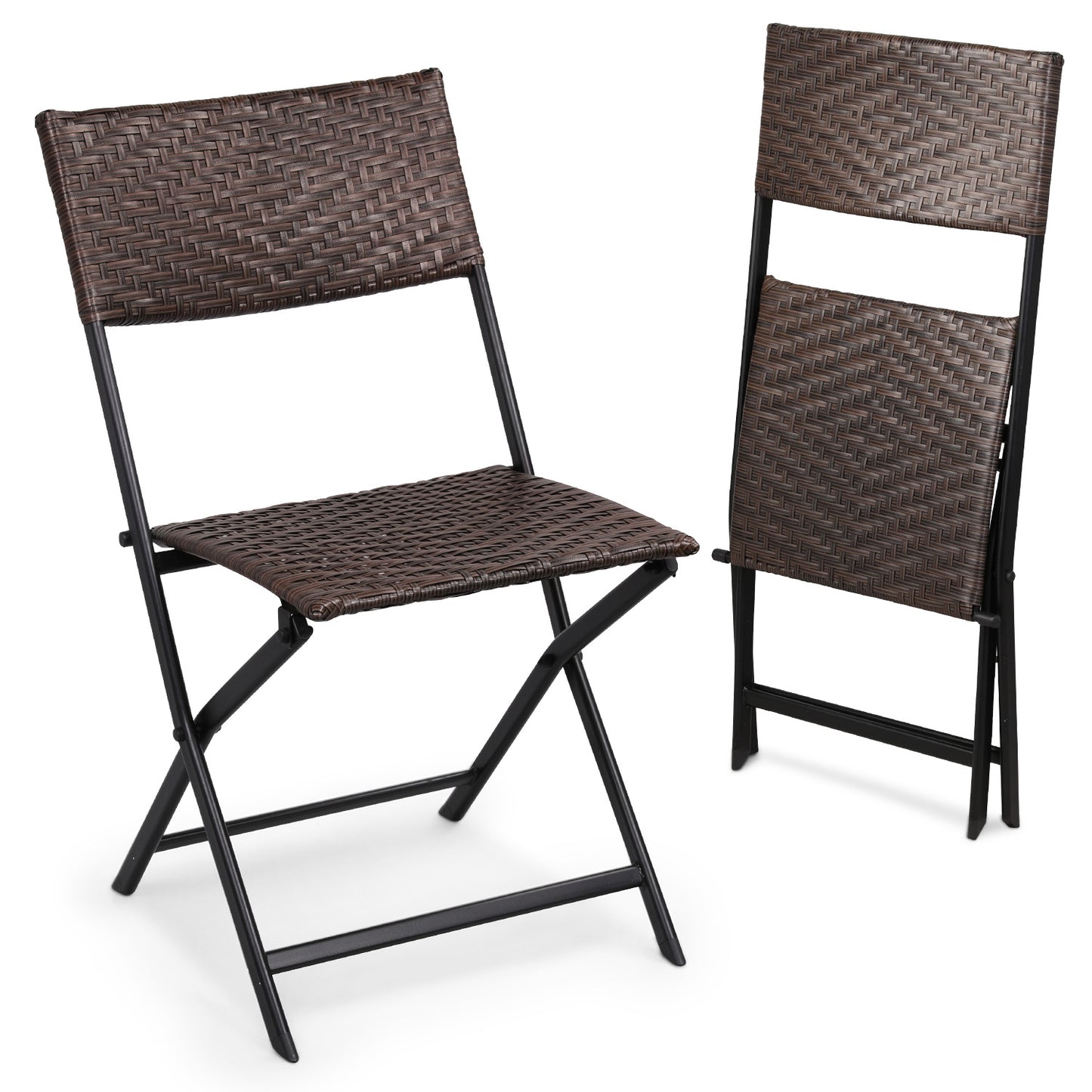 Set of 2 Foldable Patio Rattan Wicker Chair
