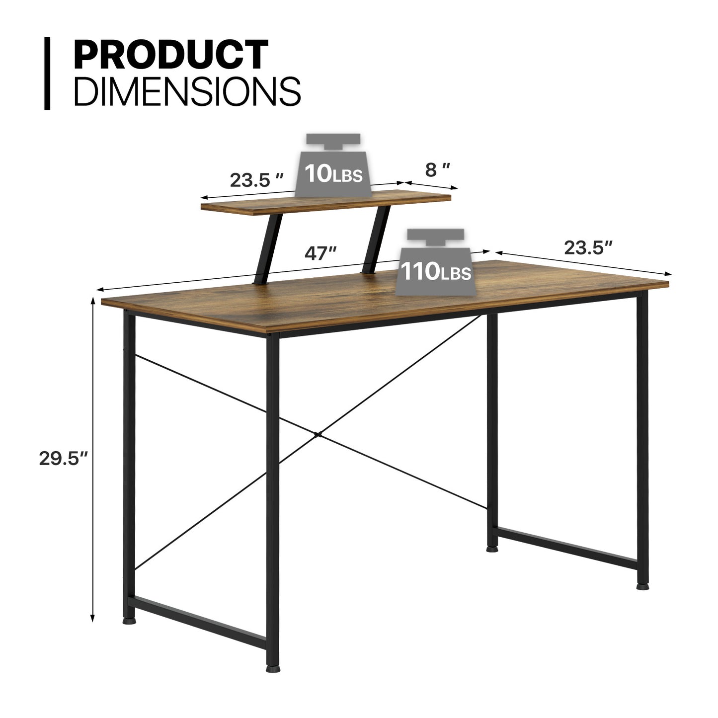 47" Length Computer Desk-with Monitor Stand