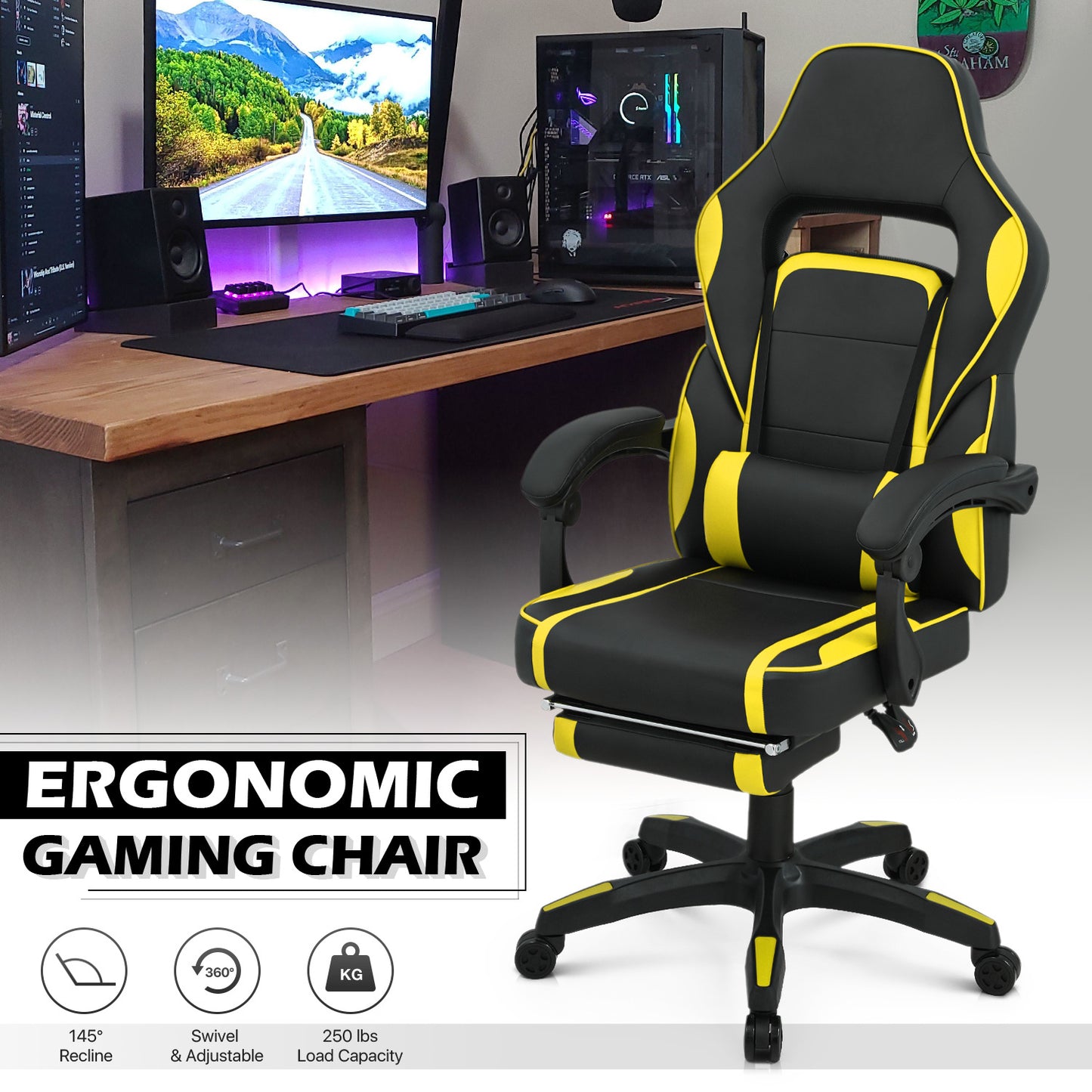 Reclinable Gaming Chair w/Footrest #003