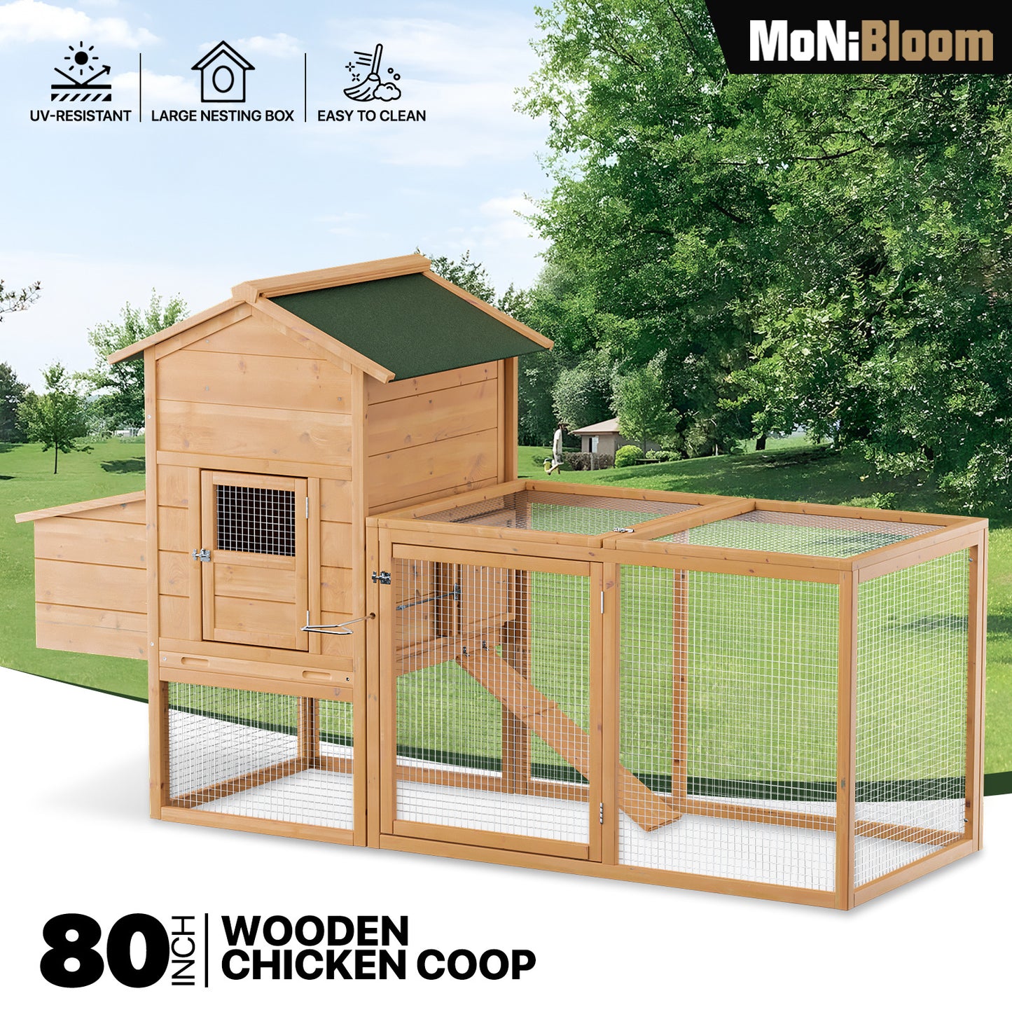 Wooden Rabbit Hutch - Ramp+Nesting Box - Chicken Coop