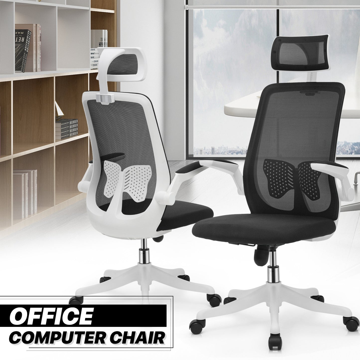 Set of 2 Mesh Office Chair w/Headrest
