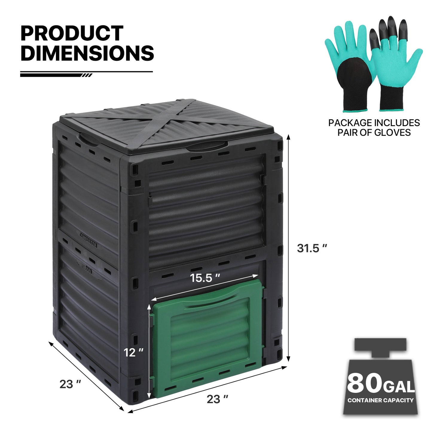 80 Gallon Barrel Compost Bin - with Gloves