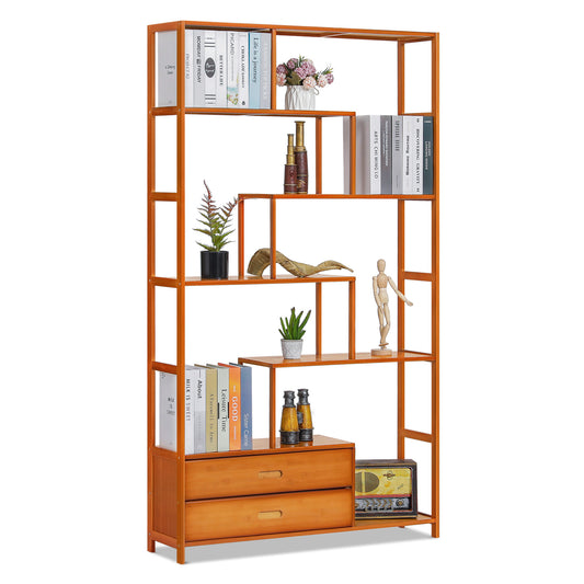 Oriental Vintage Antique Frame Display Shelf - 7 Tier - with Drawer - Brown