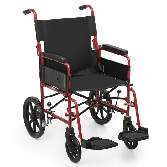 Transport Wheelchair - FDA Approved, PU Paded Armrest, Red
