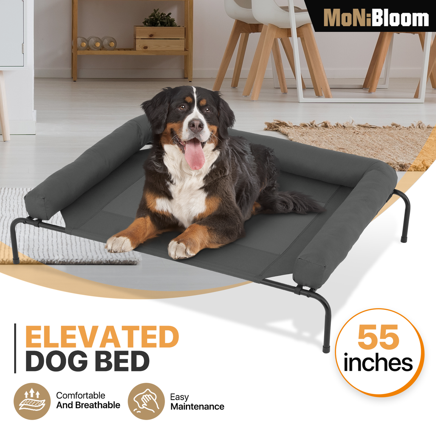 Elevated Dog Bed - w/ Removable Bolster - 55'' Length
