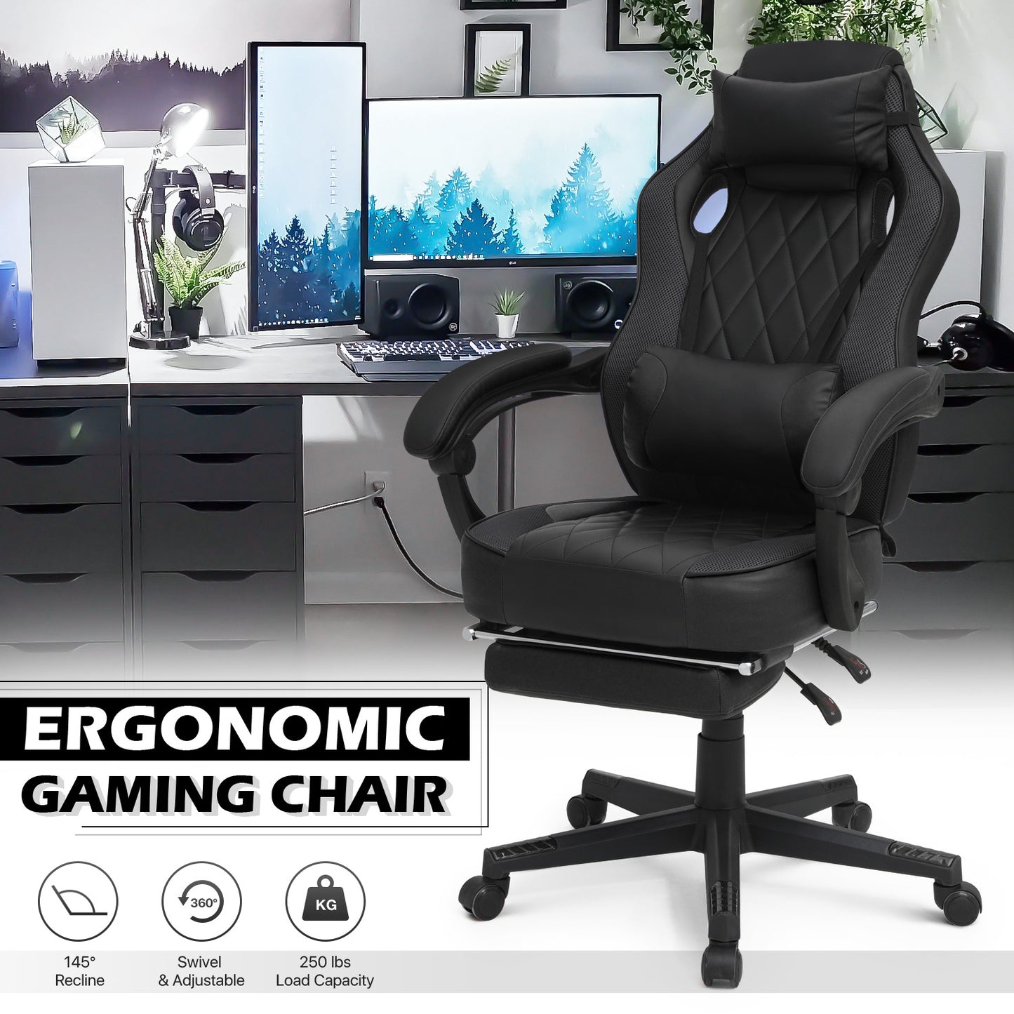 Reclinable Gaming Chair w/Footrest #002
