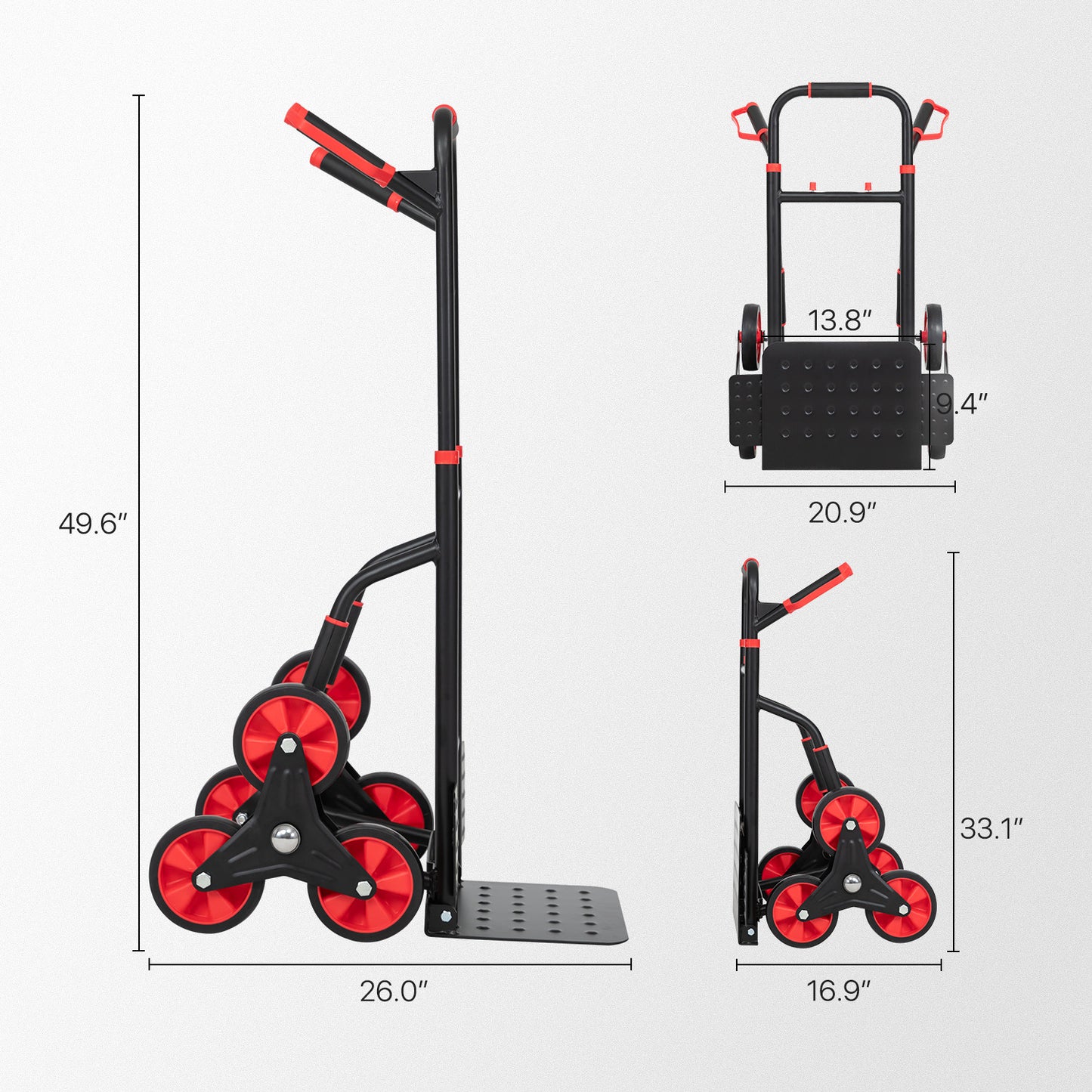 6-Wheeled Folding Hand Truck w/Stair Climber - Black/Red