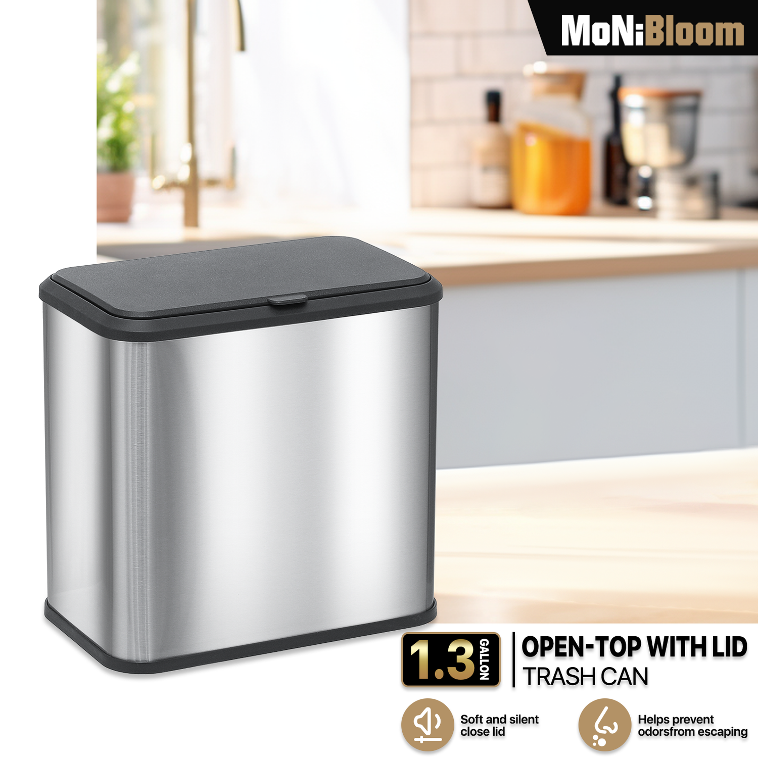 MoNiBloom 1.3 Gallon Trash Can with Step Pedal, Easy-Close Lid