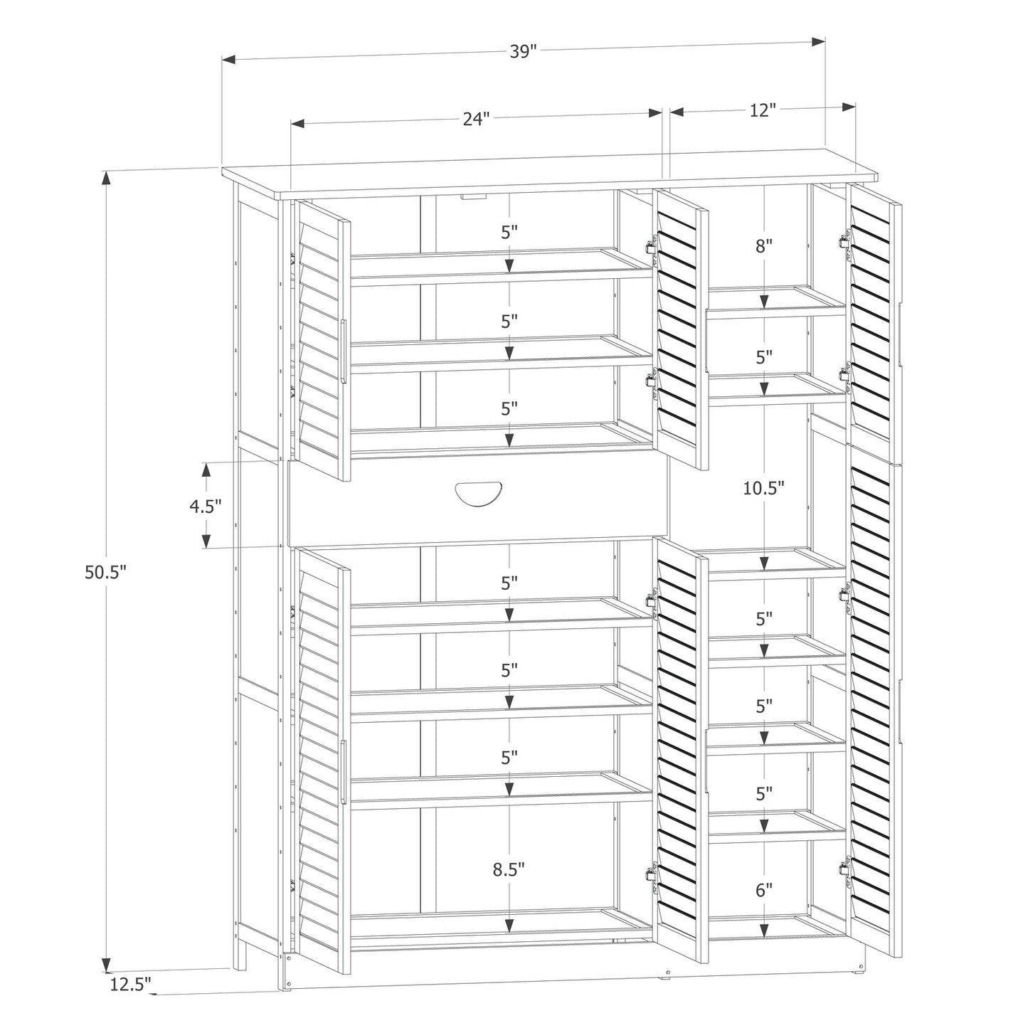Louver Panel Shoe Cabinet - 40" - 8 Tier - with Drawer