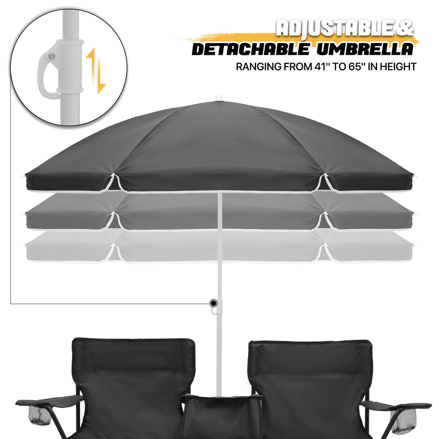 Double Chair With Umbrella - Steel Tube - Oxford Fabric